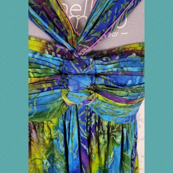 Young Fashion Rainbow Colorful Bustier Halter Flowy Dress - Picture 2 of 5